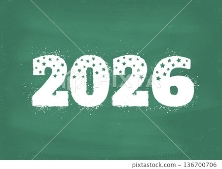 Vector vintage greeting card with 2026 on chalkboard for Christmas and New year. New year postcard 2026 136700706