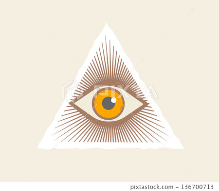 Vector illustration of pyramid with eye in retro vintage style. All seeing eye. Vector illustration of pyramid with eye in retro vintage style. All seeing eye. 136700713
