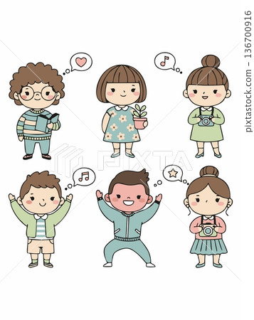 Cute Cartoon Kids Collection with Thought Bubbles Cute Cartoon Kids Collection with Thought Bubbles 136700916