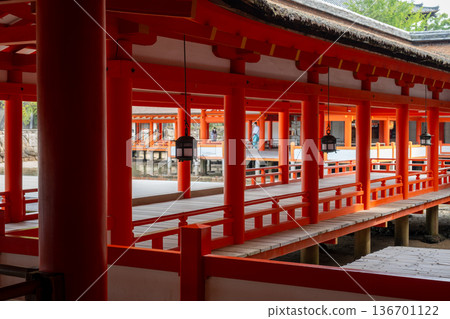 Walkway of Itsukushima Shrine on Miyajima island in Japan Walkway of Itsukushima Shrine on Miyajima island in Japan 136701122