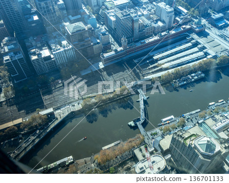 Aerial view of downtown Melbourne skyline in Melbourne, Australia Aerial view of downtown Melbourne skyline in Melbourne, Australia 136701133