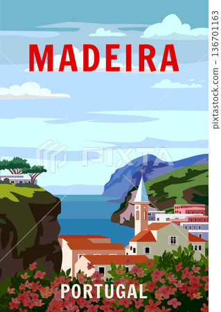 Madeira Portugal vintage travel poster, tropical resort Madeira Portugal vintage travel poster, tropical resort 136701163