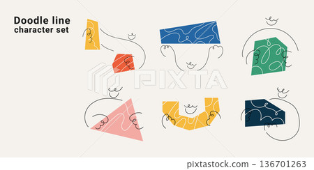 Doodle line character set with abstract people figures and geometric shapes. One line drawing minimalist vector illustration collection for modern creative design projects colorful. Doodle line character set with abstract people figures and geometric shapes. One line drawing minimalist vector illustration collection for modern creative design projects colorful. 136701263