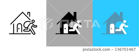 Simple line icon of a house being burglarized 136701467