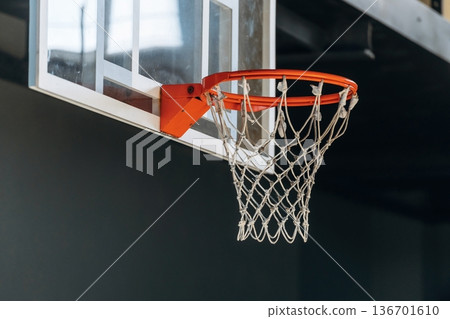 Basketball hoop indoors, high up Basketball hoop indoors, high up 136701610