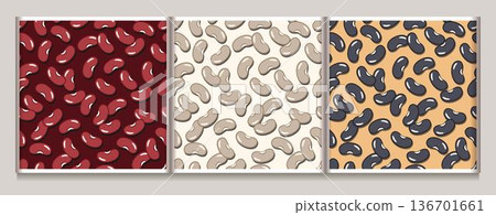 Set of seamless patterns with randomly scattered kidney beans. Minimalist flat vector icons on colorful backgrounds 136701661