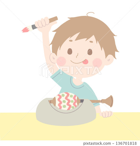 Boy painting Easter eggs Boy painting Easter eggs 136701818