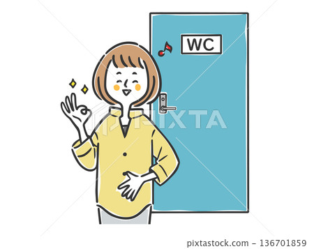 A woman feeling refreshed in the toilet, upper body, vector 136701859