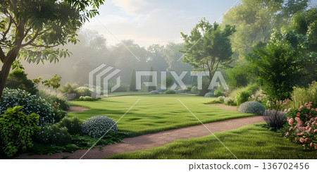 Beautiful garden during summer background - Ai Generated Beautiful garden during summer background - Ai Generated 136702456