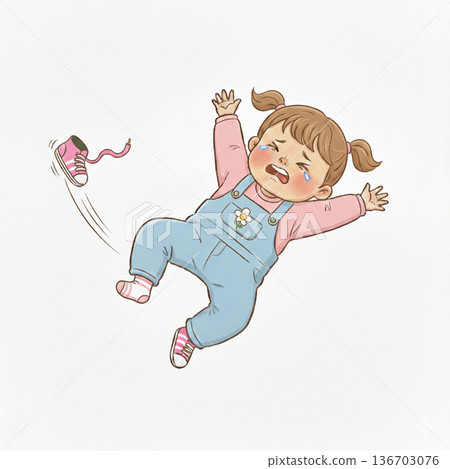 A girl lying down and crying during the "terrible twos" phase 136703076