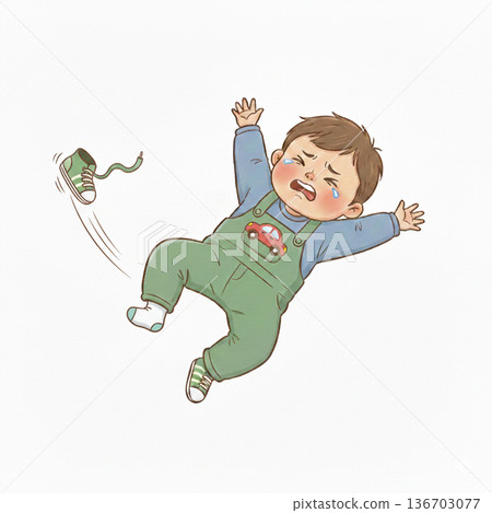 一個正處於「可怕的兩歲」時期的男孩，躺著哭泣 136703077