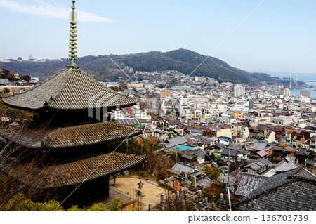 從山上可以看到天寧寺的三層寶塔和尾道鎮。 136703739