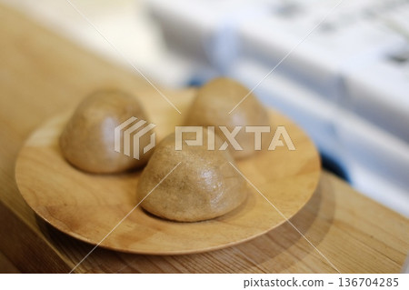 Yunohana manju on a plate 136704285