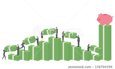 Business team strategic cooperation building financial success through market volatility to reach saving goal 136704399