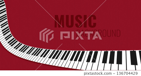 Music background with long curved wavy piano keys on red background. Vector illustration Music background with long curved wavy piano keys on red background. Vector illustration 136704429