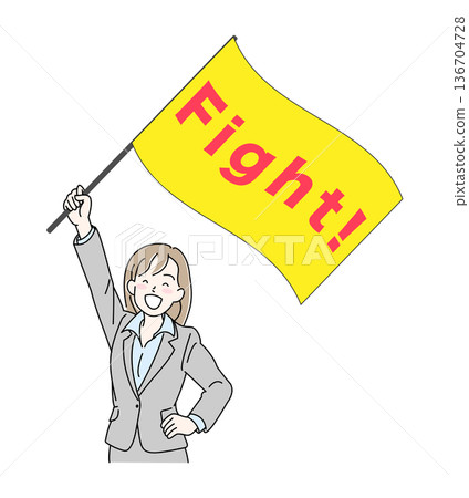 一名身穿西裝的女子揮舞著旗幟歡呼。 136704728