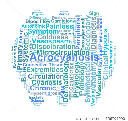 Acrocyanosis Word Cloud. Key Terms in Peripheral Vascular Health and Cyanotic Conditions Acrocyanosis Word Cloud. Key Terms in Peripheral Vascular Health and Cyanotic Conditions 136704990