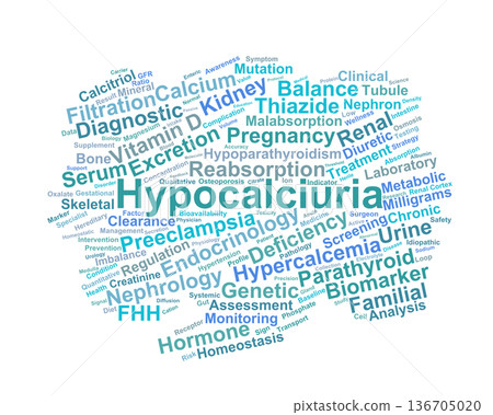Hypocalciuria Word Cloud. Core Terms in Renal Metabolism and Calcium Regulation 136705020