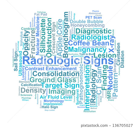 Radiologic Signs Word Cloud. Essential Visual Patterns in Clinical Imaging and Diagnosis Radiologic Signs Word Cloud. Essential Visual Patterns in Clinical Imaging and Diagnosis 136705027