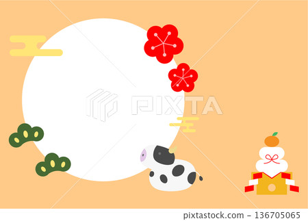 Cow New Year's card postcard illustration template Cow New Year's card postcard illustration template 136705065