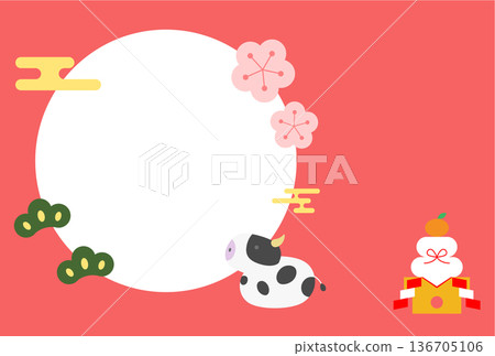 牛新年賀卡明信片插圖模板 136705106