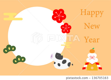 牛新年賀卡明信片插圖模板 136705163