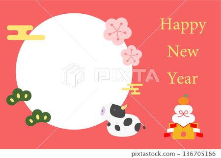 Cow New Year's card postcard illustration template Cow New Year's card postcard illustration template 136705166