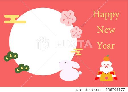 Rabbit New Year's card postcard illustration template Rabbit New Year's card postcard illustration template 136705177