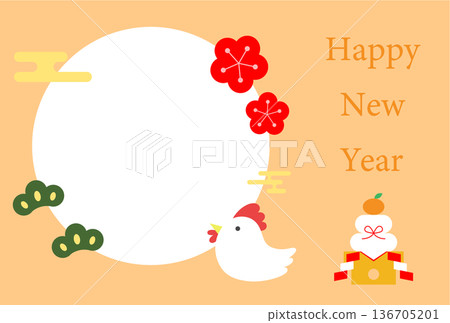 鳥類新年賀卡明信片插圖模板 136705201