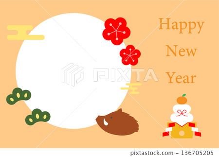 Boar New Year's card postcard illustration template Boar New Year's card postcard illustration template 136705205