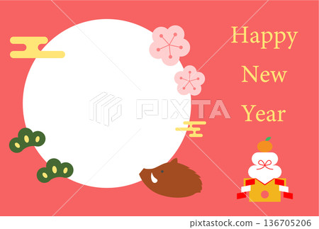 野豬新年賀卡明信片插圖模板 136705206