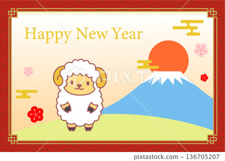 綿羊新年賀卡明信片插圖模板 136705207