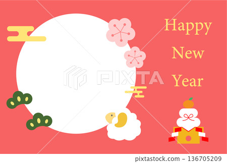 綿羊新年賀卡明信片插圖模板 綿羊新年賀卡明信片插圖模板 136705209
