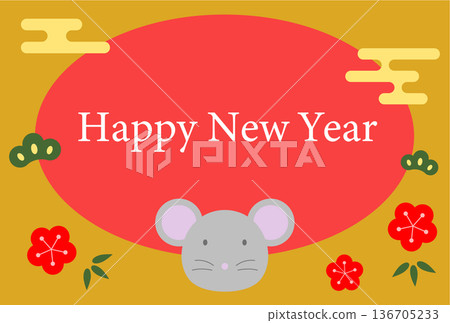 Rat New Year's card postcard illustration template 136705233