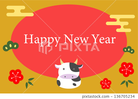 Cow New Year's card postcard illustration template Cow New Year's card postcard illustration template 136705234