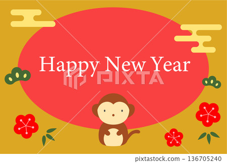 猴年賀卡明信片插圖模板 136705240
