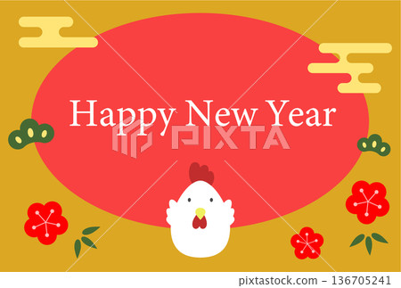 鳥類新年賀卡明信片插圖模板 136705241