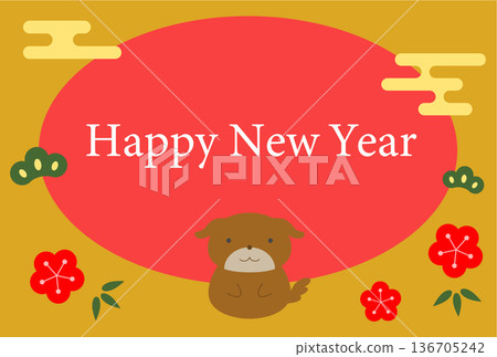 狗狗新年賀卡明信片插圖模板 狗狗新年賀卡明信片插圖模板 136705242
