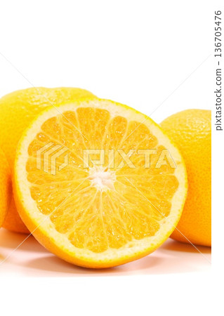 Hassaku orange cut from Wakayama prefecture, bright background Hassaku orange cut from Wakayama prefecture, bright background 136705476
