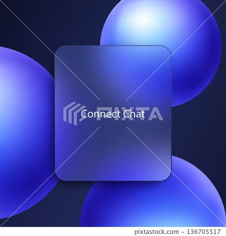 Blue glass panel with rounded corners and gradient spheres on a dark background. 136705517