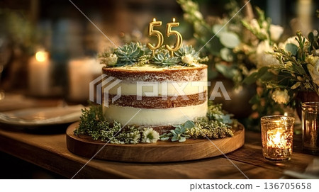 55th birthday naked cake with succulent decoration 136705658