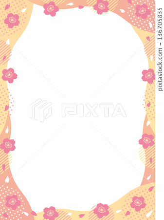 豎框，飾以櫻花和圓點條紋幾何圖案_橙色 136705835