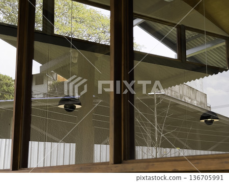 Wooden inside vintage retro warm rural interior 136705991
