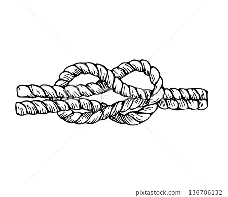 Vector nautical rope. Hand painted linear infinity knot illustration. Graphic monochrome sketch isolated on background. For designers, prints, logo, icon, menu, postcards, holiday, covers Vector nautical rope. Hand painted linear infinity knot illustration. Graphic monochrome sketch isolated on background. For designers, prints, logo, icon, menu, postcards, holiday, covers 136706132