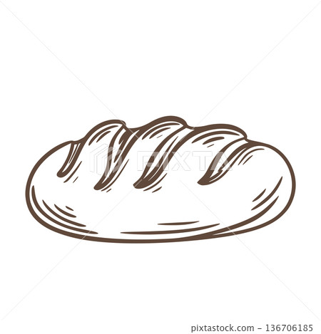 Loaf of fresh, airy wheat bread, doodle sketch style illustration Loaf of fresh, airy wheat bread, doodle sketch style illustration 136706185