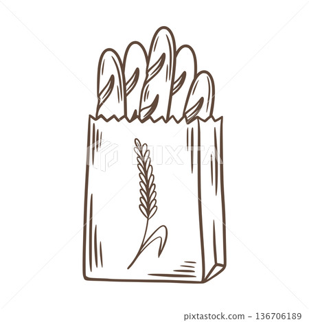 Fresh French loaves in paper bag 136706189