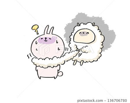 Illustration of a sheep being strangled with cotton wool (idiom) 136706780