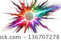 Golf ball exploding with colorful energy and vibrant light burst 136707278