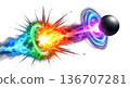 Colorful energy portal emitting powerful light and sphere 136707281
