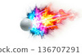 Golf ball hitting and exploding with colorful powder burst 136707291